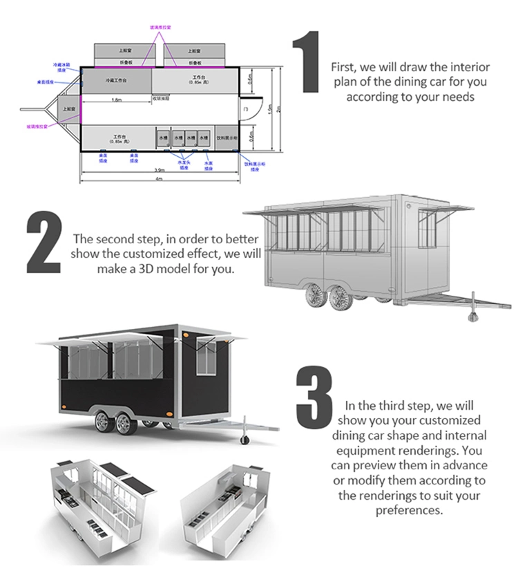 EU Popular Ice Cream Display Waffle Crepe Food Trailer Fiberglass Braking System Auto Food Truck