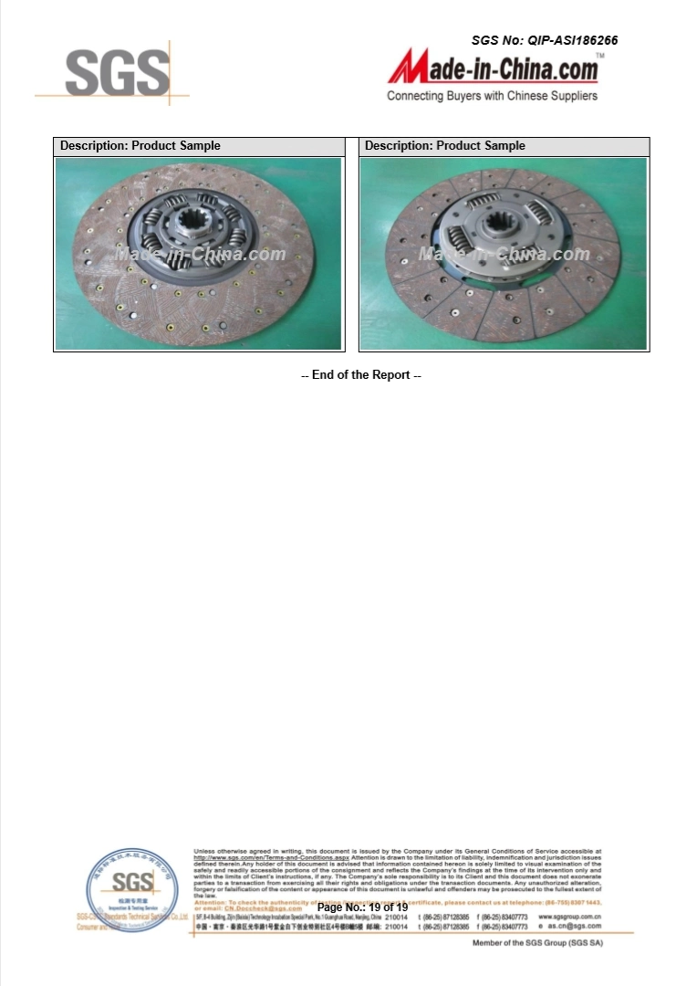 High Quality European Truck Clutch Disc 1878004395