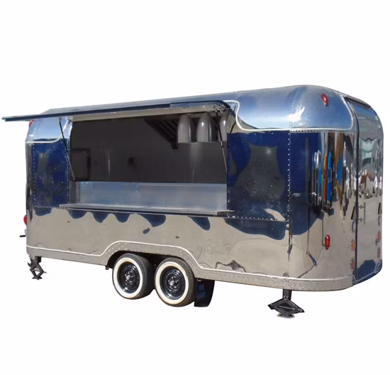 Nuevo estilo móvil brillante/ trefilado de acero inoxidable Airstream Food Truck, Catering Airstream EU Standard Food Trailer